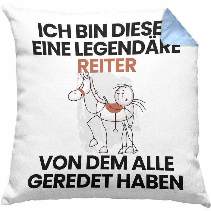 Reiter Geschenk Kissen mit Füllung 40x40 Lustige Geschenkidee Geburtstag für Reiter Ich Bin Dieser Legendäre Reiter Von Dem Alle Geredet Haben (Grau) Blau Trendation
