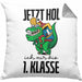 Kissen mit Füllung 40x40 Einschulung Dino T-rex Motiv Geschenk für Jungs in der 1. Klasse Schulstart (Grau) Grau Trendation