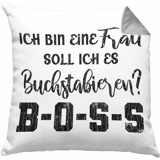 mit Spruch Frauen Geschenk Frau Lustige Sprüche Boss Spruch Mama Kissen mit Füllung 40x40 (Grau) Grau Trendation