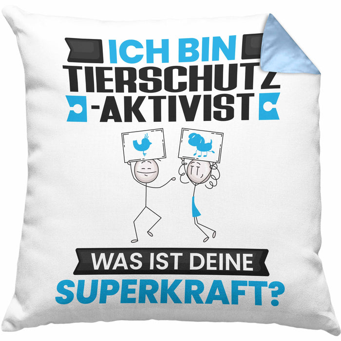 Tierschutzaktivist Kissen mit Füllung 40x40 Geschenk für Tierschutzaktivist Geburtstag Lustiger Spruch Was Ist Deine Superkraft (Grau) Blau Trendation