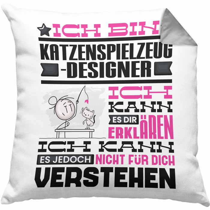 Katzenspielzeug-Designer Geschenk Kaffee-Kissen mit Füllung 40x40 Geschenkidee für Katzenspielzeug-Designer Ich Bin Katzenspielzeug-Designer Ich Kann Es Dir Erklären Jedoch Nicht Für Dich Verstehen Spruch Lustig (Grau) Grau Trendation
