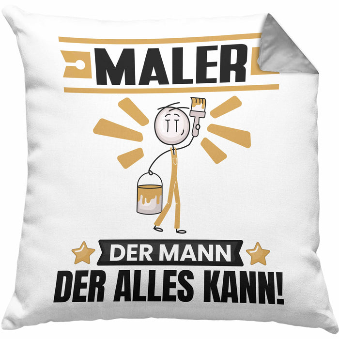 Maler Kissen mit Füllung 40x40 Geschenk für Maler Der Mann Der Alles Kann Geschenkidee zum Geburtstag (Grau) Grau Trendation