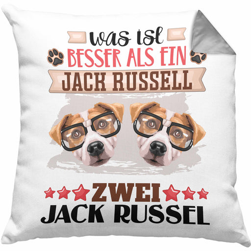 Jack Russel Besitzer Kissen mit Füllung 40x40 Geschenk Lustiger Spruch Geschenkidee Was Ist Besser Als Ein Jack Russel (Grau) Grau Trendation