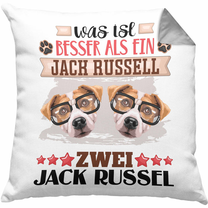 Jack Russel Besitzer Kissen mit Füllung 40x40 Geschenk Lustiger Spruch Geschenkidee Was Ist Besser Als Ein Jack Russel (Grau) Grau Trendation