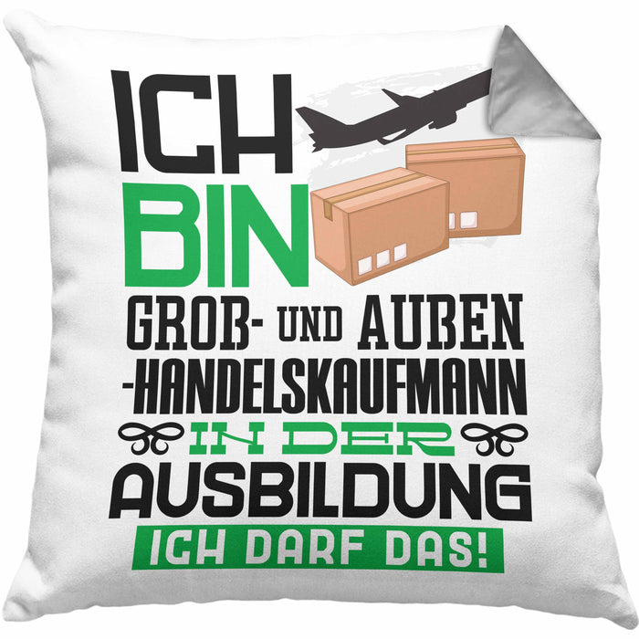 Groß- und Außenhandelskaufmann Ausbildung Kissen mit Füllung 40x40 Geschenk Ich Bin Groß- und Außenhandelskaufmann In Der Ausbildung Ich Darf Das Geschenkidee Spruch (Grau) Grau Trendation