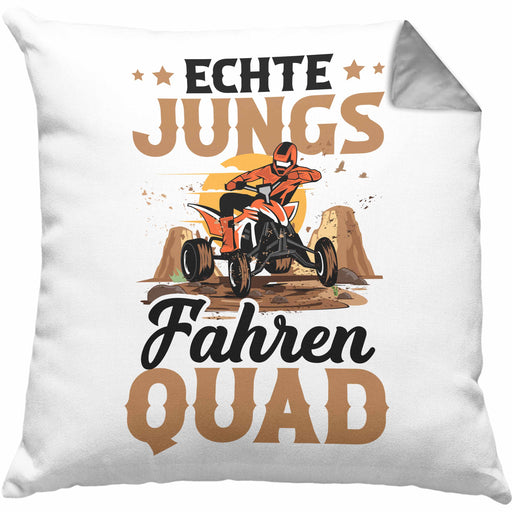 Quad-Fahrer Kissen mit Füllung 40x40 Geschenk Echte Jungs Fahren Quad Geschenkidee (Grau) Grau Trendation