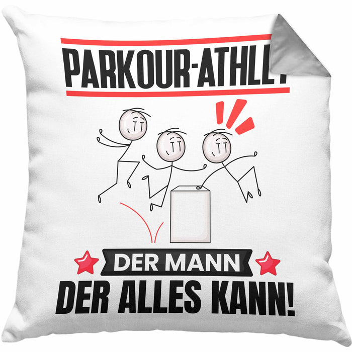 Parkour-Athlet Kissen mit Füllung 40x40 Geschenk für Parkour-Athlet Der Mann Der Alles Kann Geschenkidee zum Geburtstag (Grau) Grau Trendation