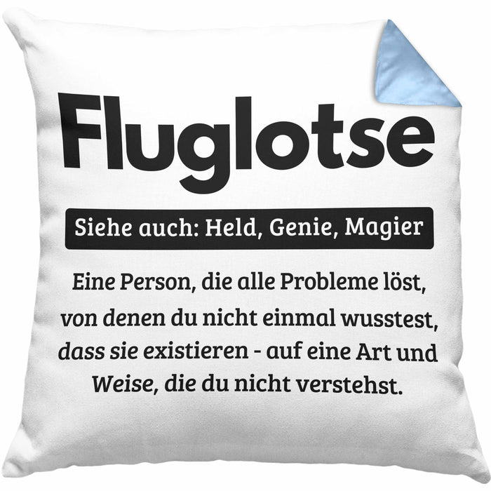 Fluglotse Kissen mit Füllung 40x40 Geschenk Spruch für Fluglotsen Geschenkidee (Grau) Blau Trendation