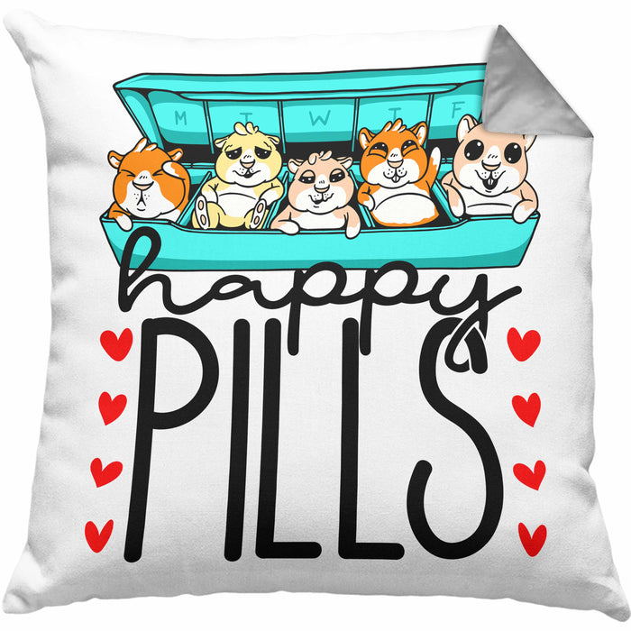 Lustiges Geschenk für Hamsterliebhaber: "Happy Pills" Kissen mit Füllung 40x40 Hamster Besitzer Grafik Züchter (Grau) Grau Trendation