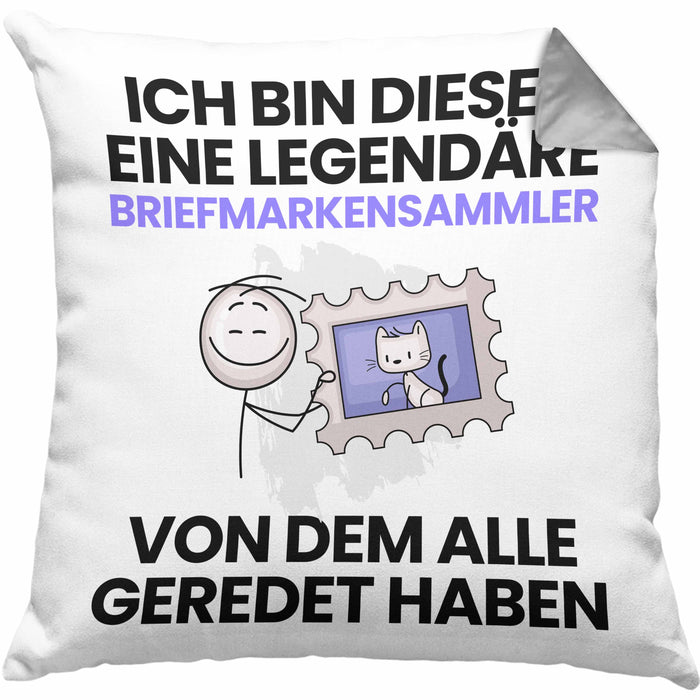 Briefmarkensammler Geschenk Kissen mit Füllung 40x40 Lustige Geschenkidee Geburtstag für Briefmarkensammler Ich Bin Dieser Legendäre Briefmarkensammler Von Dem Alle Geredet Haben (Grau) Grau Trendation