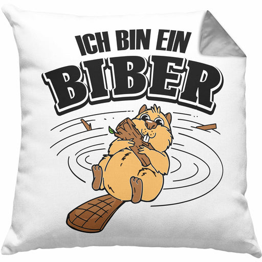 Bieber Kissen mit Füllung 40x40 Biebermotiv Geschenk Tierwohlhaber (Grau) Grau Trendation