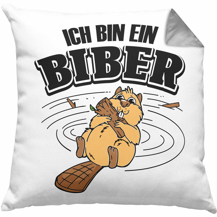 Bieber Kissen mit Füllung 40x40 Biebermotiv Geschenk Tierwohlhaber (Grau) Grau Trendation