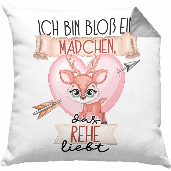 Rehe Kissen mit Füllung 40x40 Geschenk Frauen Ich Bin Bloß Ein Mädchen Das Rehe Liebt Rehliebhaberin Geschenk Spruch Geburtstag (Grau) Grau Trendation