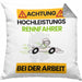 Rennfahrer Kissen mit Füllung 40x40 Geschenk Lustiger Spruch Geschenkidee für Rennfahrer Achtung Hochleistungs Rennfahrer Bei Der Arbeit (Grau) Grau Trendation