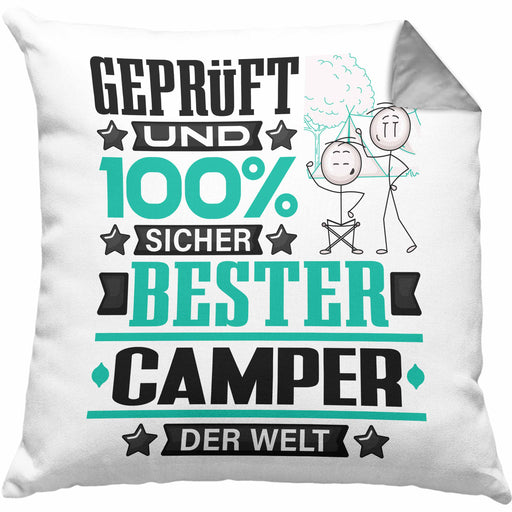 Camper Geschenk Lustiger Spruch für Camper Geschenkidee Bester Camper Der WeltKissen mit Füllung 40x40 (Grau) Grau Trendation