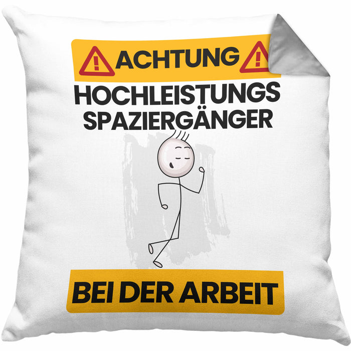 Spaziergänger Kissen mit Füllung 40x40 Geschenk Lustiger Spruch Geschenkidee für Spaziergänger Achtung Hochleistungs Spaziergänger Bei Der Arbeit (Grau) Grau Trendation