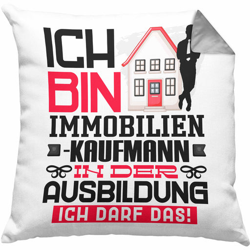 Immobilienkaufmann Ausbildung Kissen mit Füllung 40x40 Geschenk Ich Bin Immobilienkaufmann In Der Ausbildung Ich Darf Das Geschenkidee Spruch (Grau) Grau Trendation