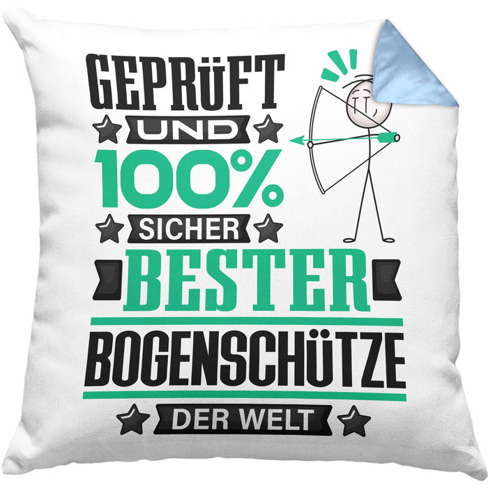 Bogenschütze Geschenk Lustiger Spruch für Bogenschütze Geschenkidee Bester Bogenschütze Der WeltKissen mit Füllung 40x40 (Grau) Blau Trendation