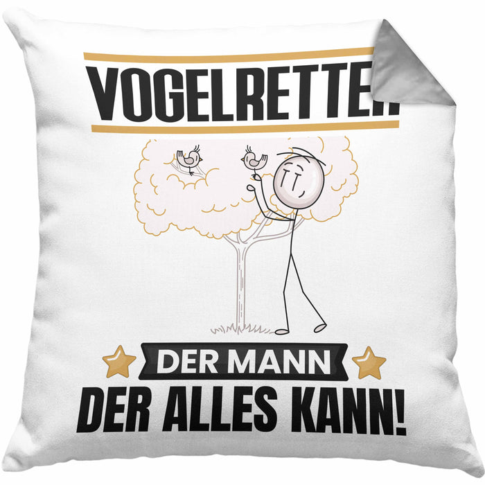 Vogelretter Kissen mit Füllung 40x40 Geschenk für Vogelretter Der Mann Der Alles Kann Geschenkidee zum Geburtstag (Grau) Grau Trendation
