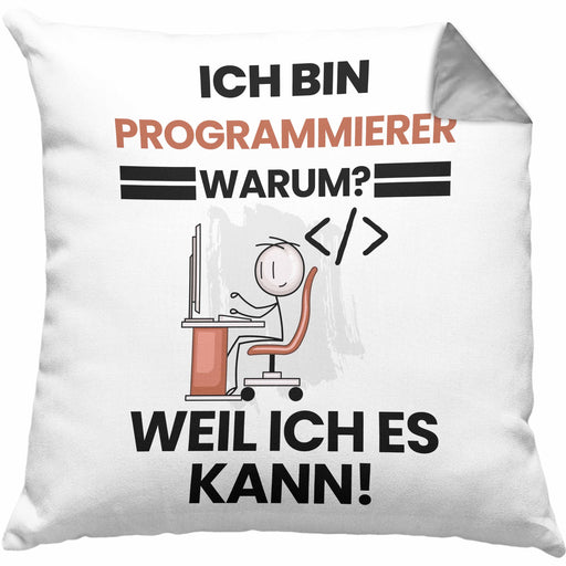 Programmierer Geschenk Kissen mit Füllung 40x40 Lustiger Spruch Ich Bin Programmierer Warum Weil Ich Es Kann Geschenkidee Bester Programmierer Geburtstag (Grau) Grau Trendation