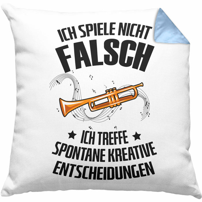 Kissen mit Füllung 40x40 Posaunist Geschenk Lustiges Geschenkidee Posaunen-Spieler (Grau) Blau Trendation