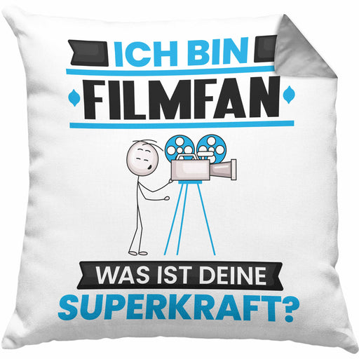Filmfan Kissen mit Füllung 40x40 Geschenk für Filmfan Geburtstag Lustiger Spruch Was Ist Deine Superkraft (Grau) Grau Trendation