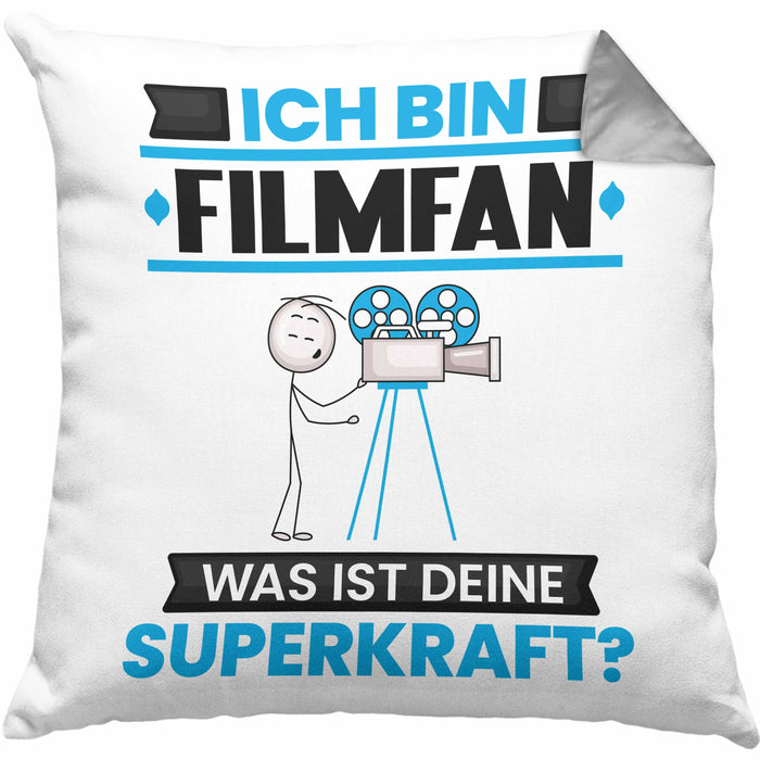 Filmfan Kissen mit Füllung 40x40 Geschenk für Filmfan Geburtstag Lustiger Spruch Was Ist Deine Superkraft (Grau) Grau Trendation