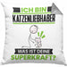 Katzenliebhaber Kissen mit Füllung 40x40 Geschenk für Katzenliebhaber Geburtstag Lustiger Spruch Was Ist Deine Superkraft (Grau) Grau Trendation