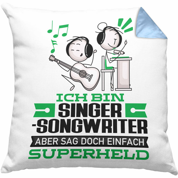 Singer-Songwriter Geschenk Kissen mit Füllung 40x40 Ich Bin Singer-Songwriter Aber Sag Doch Einfach Superheld Lustige Geschenkdiee für Singer-Songwriter (Grau) Blau Trendation
