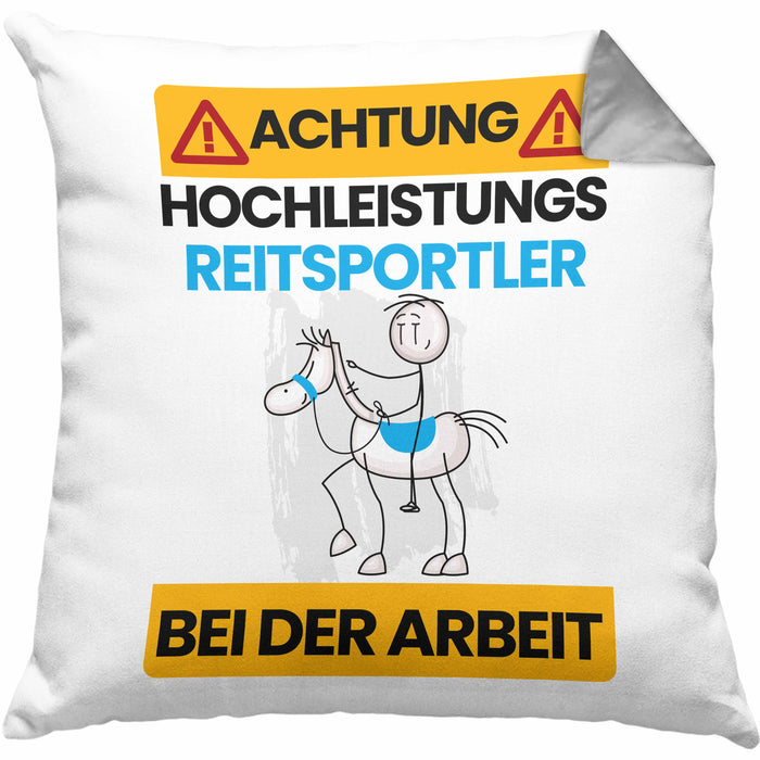 Reitsportler Kissen mit Füllung 40x40 Geschenk Lustiger Spruch Geschenkidee für Reitsportler Achtung Hochleistungs Reitsportler Bei Der Arbeit (Grau) Grau Trendation