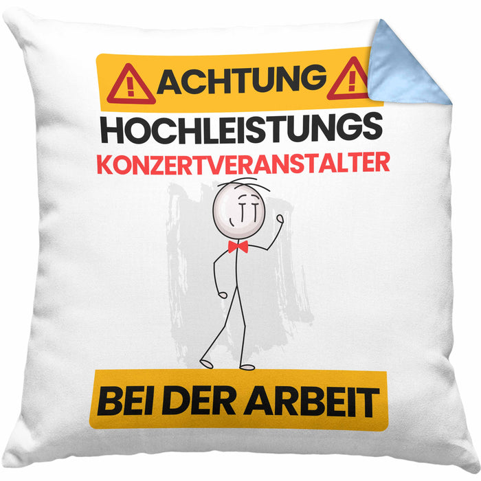 Konzertveranstalter Kissen mit Füllung 40x40 Geschenk Lustiger Spruch Geschenkidee für Konzertveranstalter Achtung Hochleistungs Konzertveranstalter Bei Der Arbeit (Grau) Blau Trendation