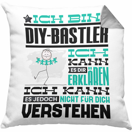 DIY-Bastler Geschenk Kaffee-Kissen mit Füllung 40x40 Geschenkidee für DIY-Bastler Ich Bin DIY-Bastler Ich Kann Es Dir Erklären Jedoch Nicht Für Dich Verstehen Spruch Lustig (Grau) Grau Trendation