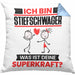 Stiefschwager Kissen mit Füllung 40x40 Geschenk für Stiefschwager Geburtstag Lustiger Spruch Was Ist Deine Superkraft (Grau) Blau Trendation