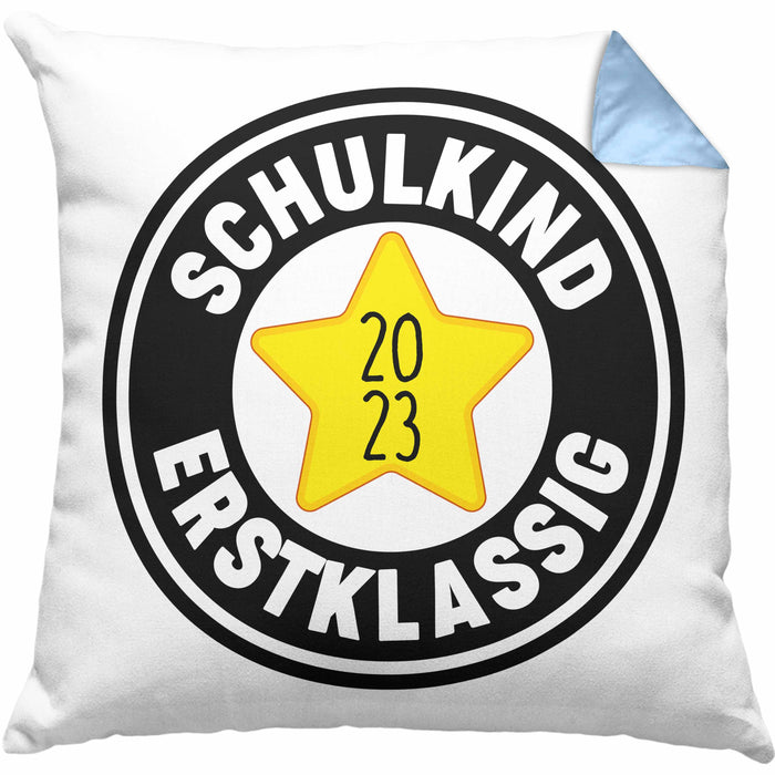 Schulkind Erstklassig Einschulung Junge Mädchen Geschenk Schultüte Füllung Kissen mit Füllung 40x40 Schulstart 1. Schultag Schuleinführung Schulanfang Geschenkidee Schulkind 2024 (Grau) Blau Trendation