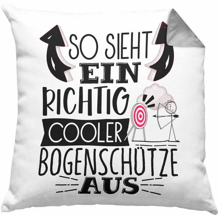 Bogenschütze Kissen mit Füllung 40x40 Geschenk So Sieht Ein Richtig Cooler Bogenschütze Aus Geschenkidee Spruch Lustig (Grau) Grau Trendation