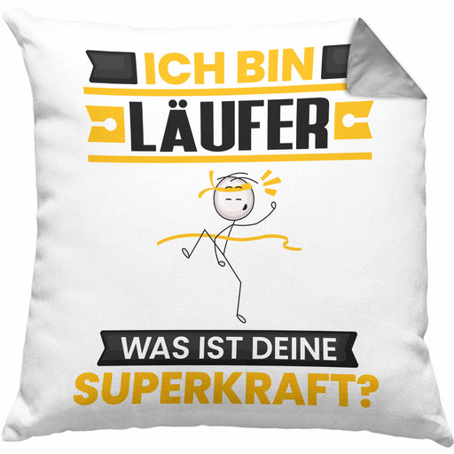 Läufer Kissen mit Füllung 40x40 Geschenk für Läufer Geburtstag Lustiger Spruch Was Ist Deine Superkraft (Grau) Grau Trendation