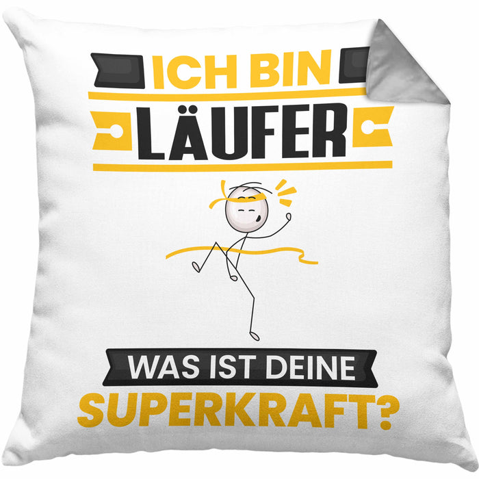 Läufer Kissen mit Füllung 40x40 Geschenk für Läufer Geburtstag Lustiger Spruch Was Ist Deine Superkraft (Grau) Grau Trendation