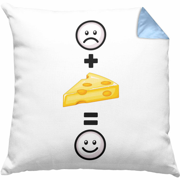 Käse Kissen mit Füllung 40x40 Geschenk für Käse-Liebhaber Fans Lustige Geschenkidee :( + Käse = :) Geburtstag (Grau) Blau Trendation