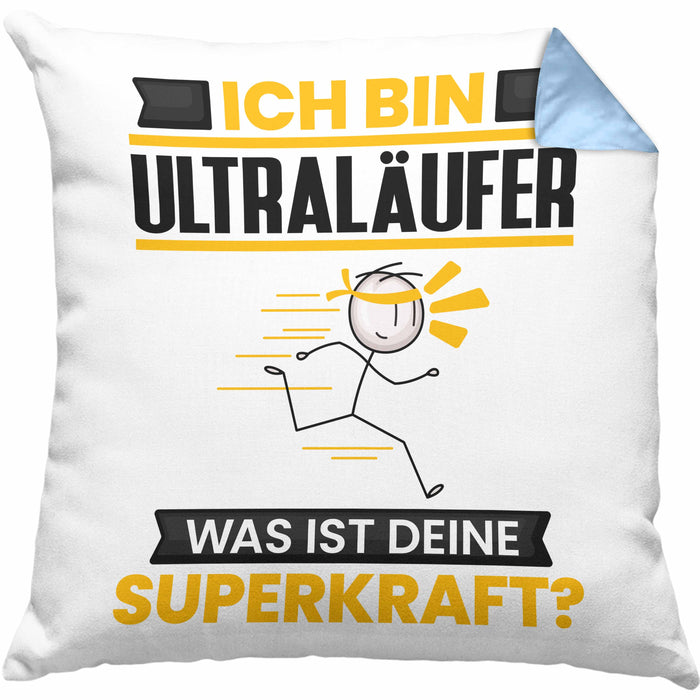 Ultraläufer Kissen mit Füllung 40x40 Geschenk für Ultraläufer Geburtstag Lustiger Spruch Was Ist Deine Superkraft (Grau) Blau Trendation