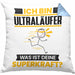 Ultraläufer Kissen mit Füllung 40x40 Geschenk für Ultraläufer Geburtstag Lustiger Spruch Was Ist Deine Superkraft (Grau) Blau Trendation