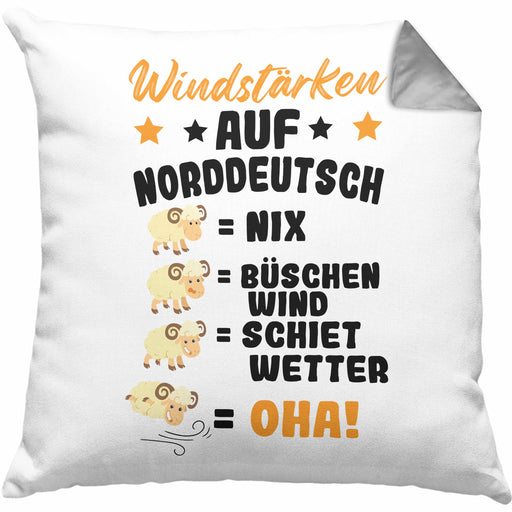 Windstärken Auf Norddeutsch Kissen mit Füllung 40x40 Geschenk Norddeutschland Spruch Büschen Wind Schiet Wetter (Grau) Grau Trendation