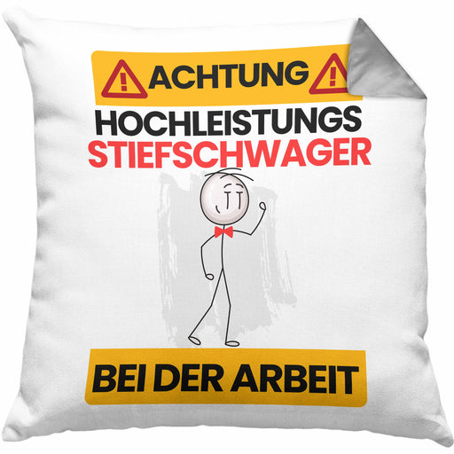 Stiefschwager Kissen mit Füllung 40x40 Geschenk Lustiger Spruch Geschenkidee für Stiefschwager Achtung Hochleistungs Stiefschwager Bei Der Arbeit (Grau) Grau Trendation