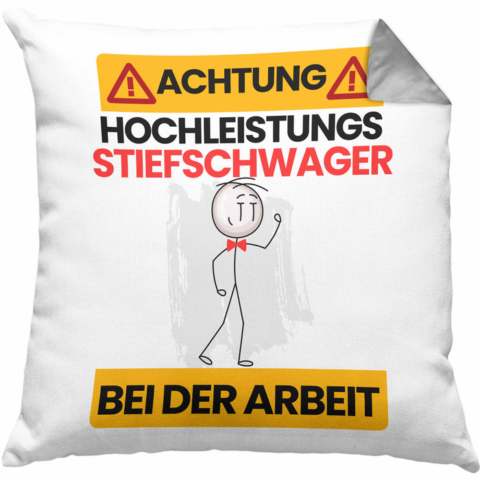 Stiefschwager Kissen mit Füllung 40x40 Geschenk Lustiger Spruch Geschenkidee für Stiefschwager Achtung Hochleistungs Stiefschwager Bei Der Arbeit (Grau) Grau Trendation