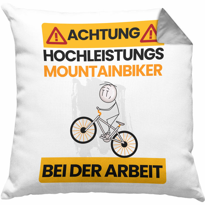 Mountainbiker Kissen mit Füllung 40x40 Geschenk Lustiger Spruch Geschenkidee für Mountainbiker Achtung Hochleistungs Mountainbiker Bei Der Arbeit — TrendationStore