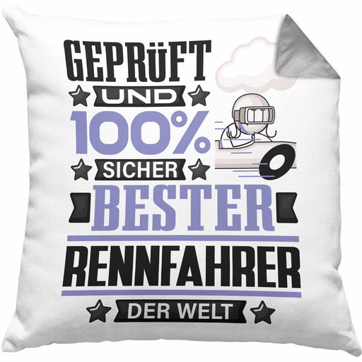 Rennfahrer Geschenk Lustiger Spruch für Rennfahrer Geschenkidee Bester Rennfahrer Der WeltKissen mit Füllung 40x40 (Grau) Grau Trendation
