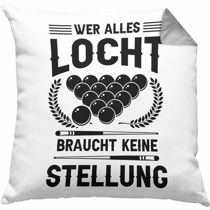 Billard Pool Kissen mit Füllung 40x40 Geschenk Wer Alles Locht Braucht Keine Stellung Männer Spruch (Grau) Grau Trendation