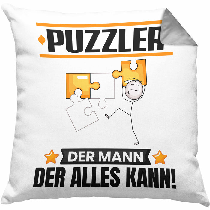 Puzzler Kissen mit Füllung 40x40 Geschenk für Puzzler Der Mann Der Alles Kann Geschenkidee zum Geburtstag (Grau) Grau Trendation