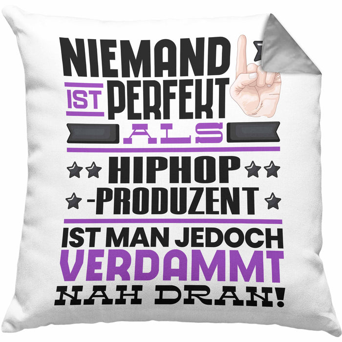 Hiphop-Produzent Geschenk Kissen mit Füllung 40x40 Lustige Geschenkidee für Hiphop-Produzent Geburtstag Niemand Ist Perfekt Aber Als Hiphop-Produzent Ist Man Nah Dran (Grau) Grau Trendation