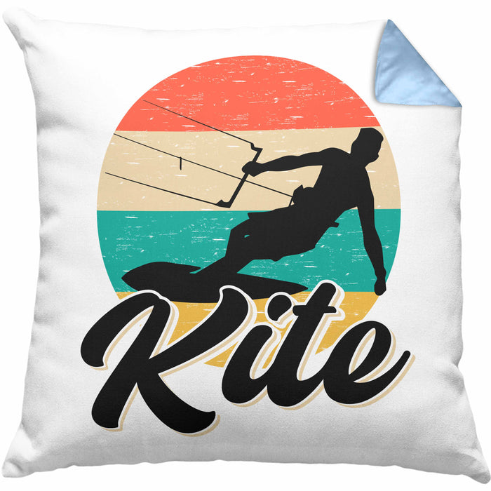 Kitesurfing Kissen mit Füllung 40x40 Geschenk für Kitesurfer Geschenkidee Vintage Grafik (Grau) Blau Trendation