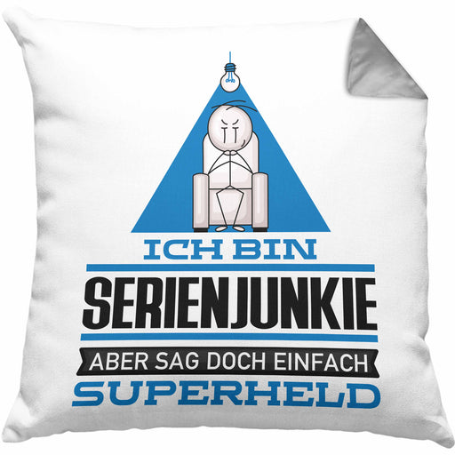 Serienjunkie Geschenk Kissen mit Füllung 40x40 Ich Bin Serienjunkie Aber Sag Doch Einfach Superheld Lustige Geschenkdiee für Serienjunkie (Grau) Grau Trendation